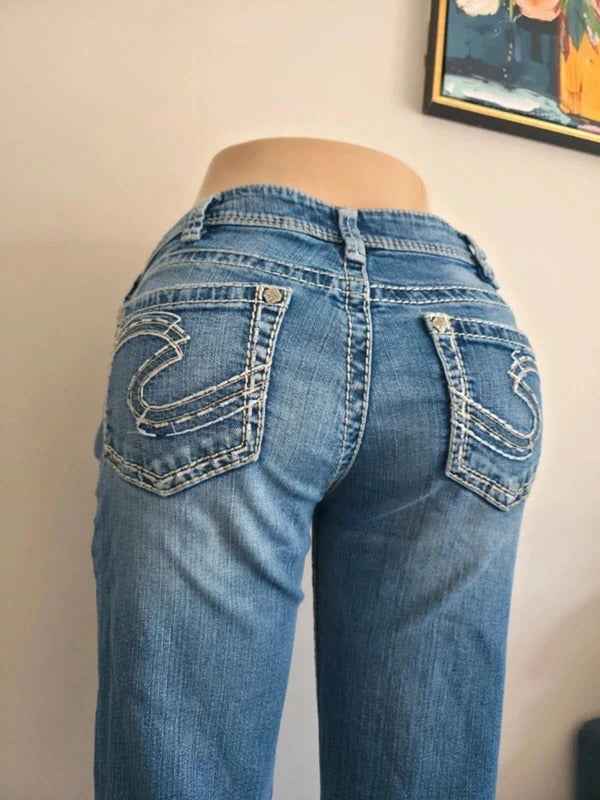 Silver Mid Rise Bootcut Vintage Y2K Jeans UK Size 10/12 Petite