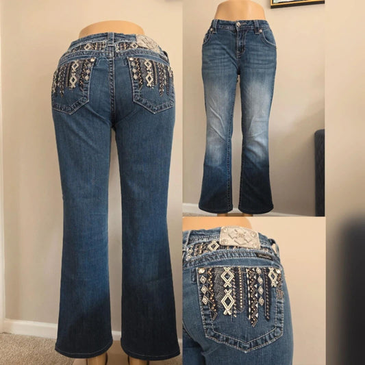 Miss Me Mid Rise Bootcut Vintage Y2K Jeans UK Size 14 Petite