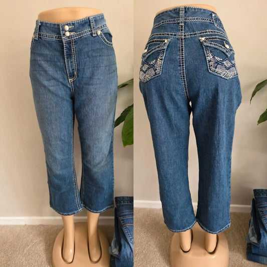 Vintage Y2K Code Bleu Low Rise Cropped Bootcut Jeans UK 16