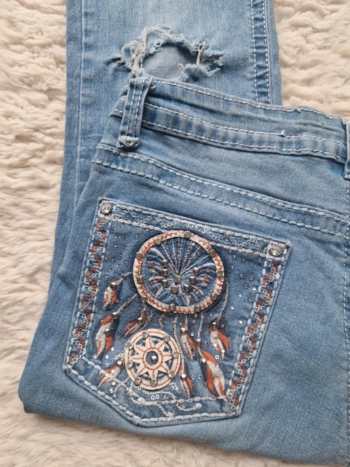 Y2K "Y Jeans" High Rise Flared Bootcut Distressed Festival Grunge Denim UK 12 Petite