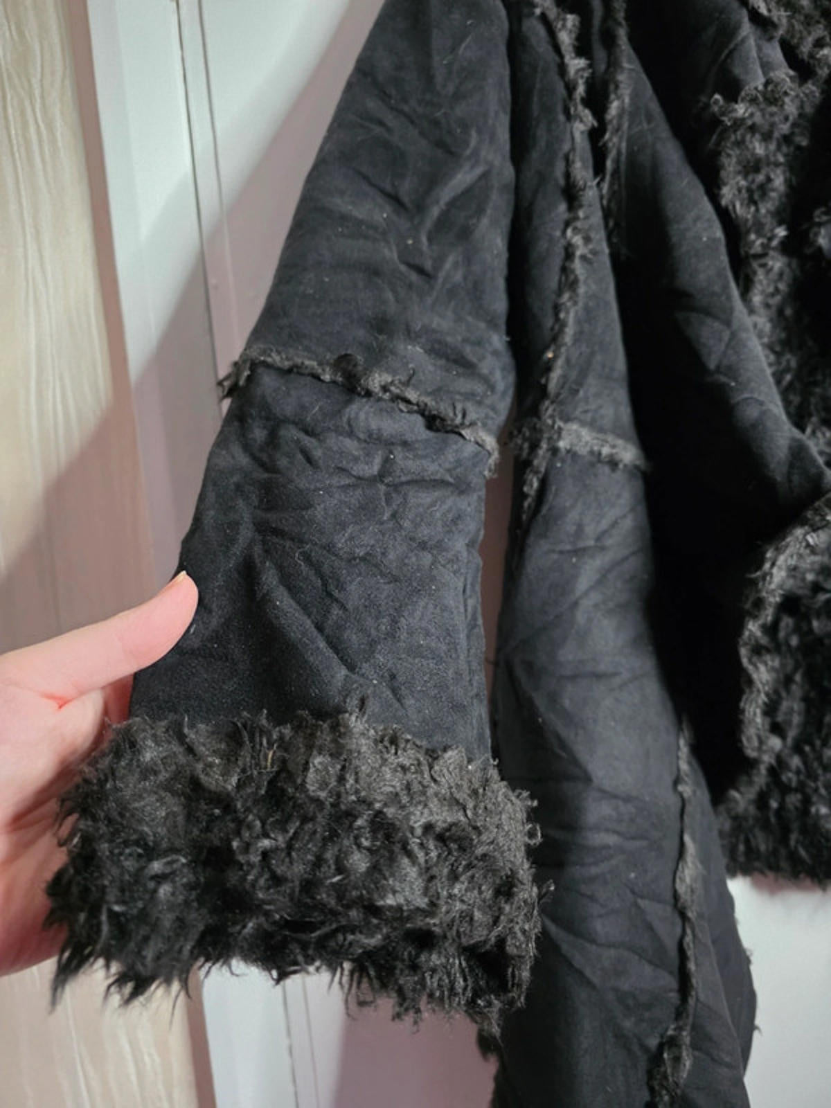 Vintage Y2K Donna Salyers Faux Suede & Faux Fur Asymmetric Coat UK size 14/16