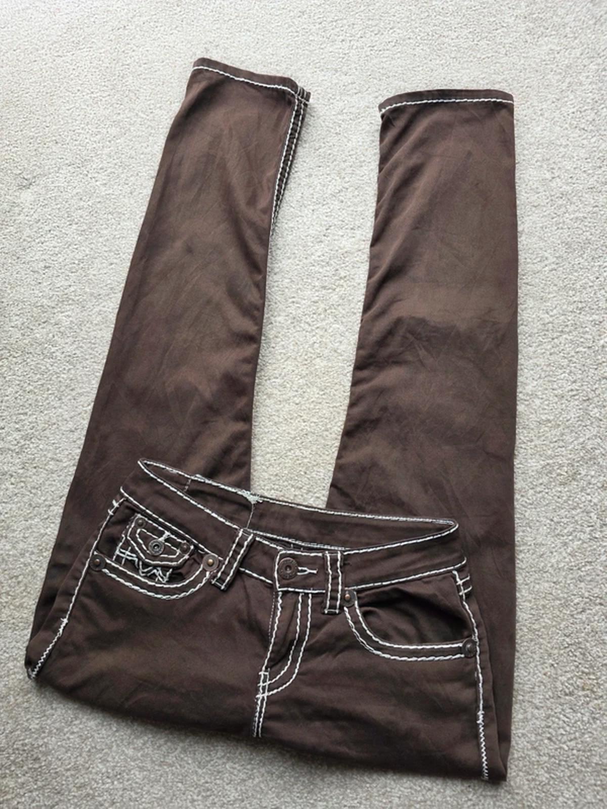 Vintage Y2K Slim Fit Jeans UK Size 10 Petite Brown Contrast Stitch