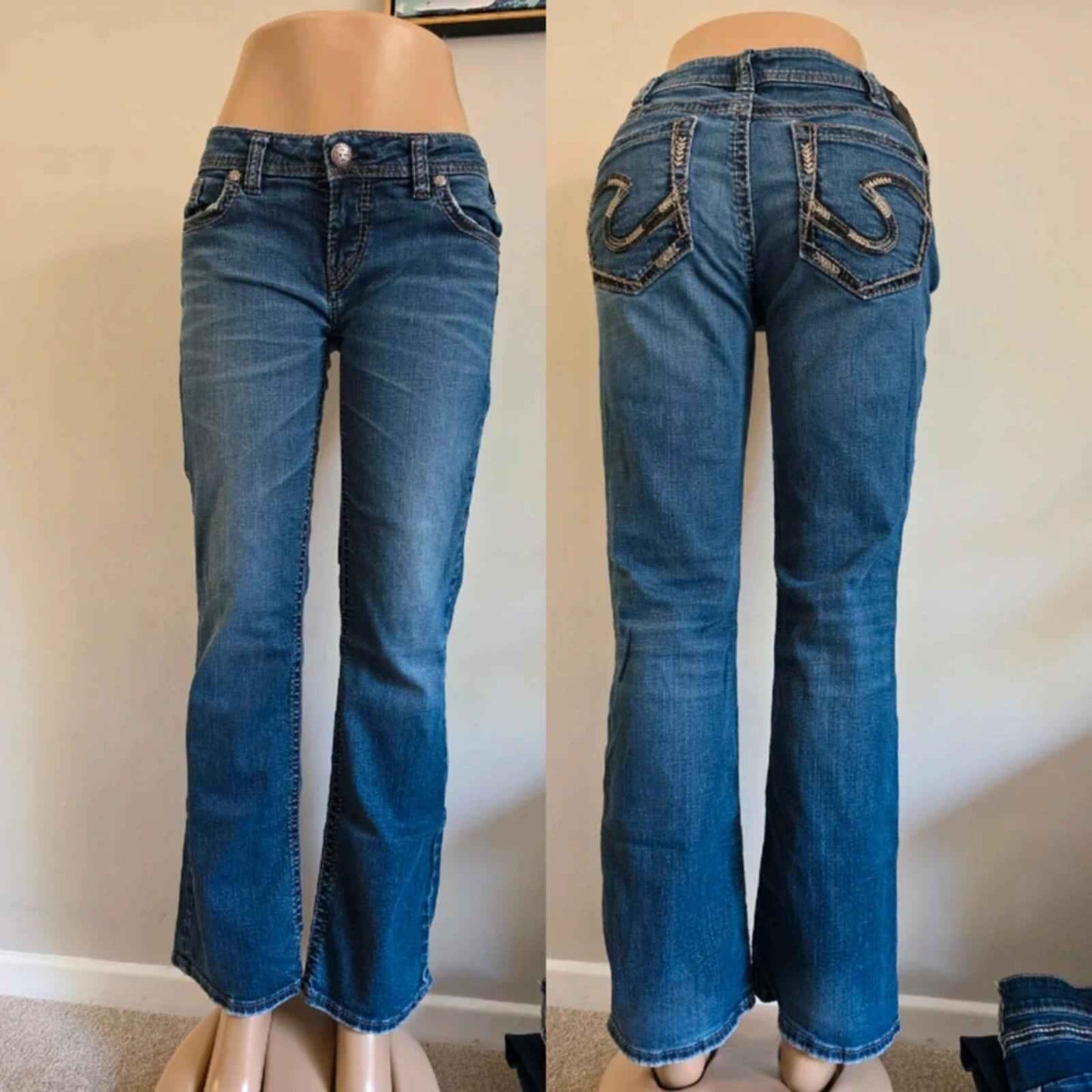 Vintage Y2K Silver Jeans Low Rise Bootcut Jeans UK Size 12 Petite