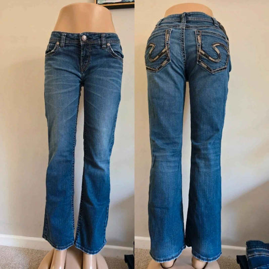 Vintage Y2K Silver Jeans Low Rise Bootcut Jeans UK Size 12 Petite