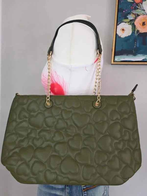 Amalia Heart Quilted Khaki Green Shoulder Bag Crossbody Bag New With Tags
