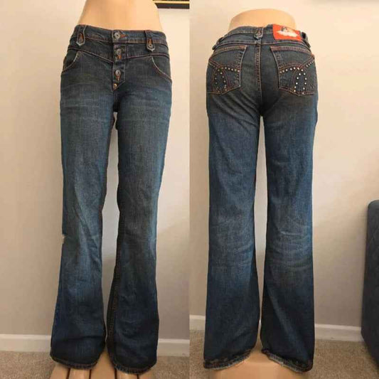 Fiorucci Vintage Y2K Low Rise Bootcut Jeans UK Size 10/12 Tall