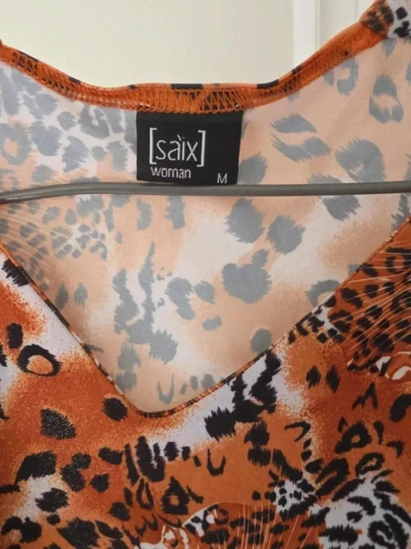 Saix Woman Leopard Print Shimmer Stretch Top UK Size 10