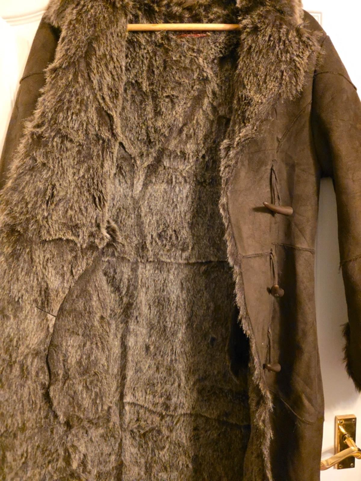Y2K Brown Faux Wit & Wisdom Shearling Penny Lane Coat With Fur Trim UK Size 14