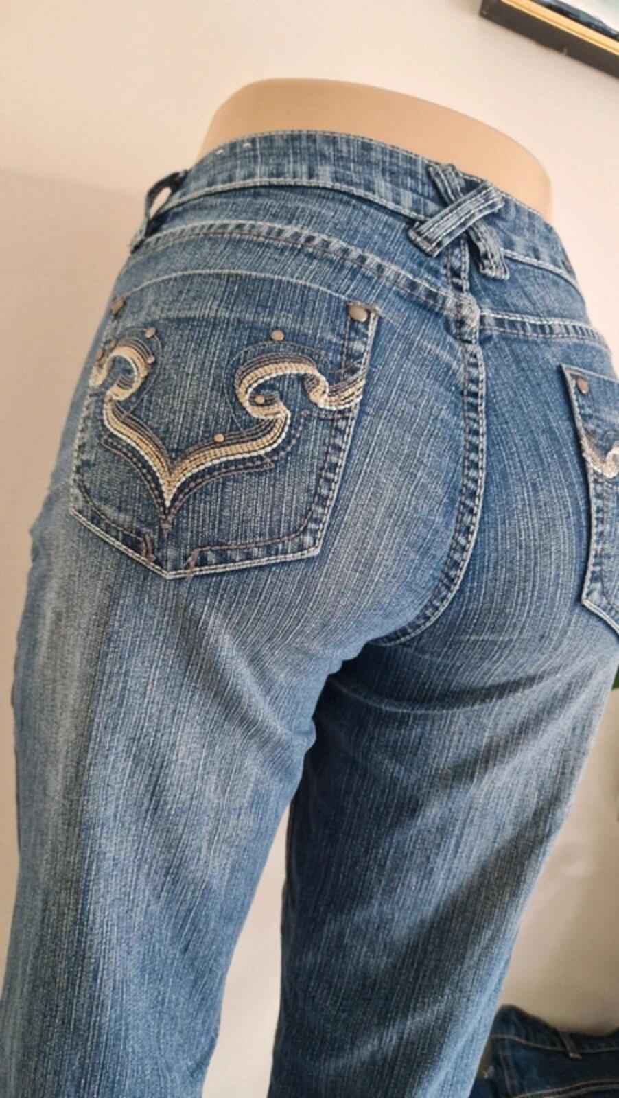 Y2K "Royalty" Mid Rise Bootcut Flared Denim Jeans UK 12