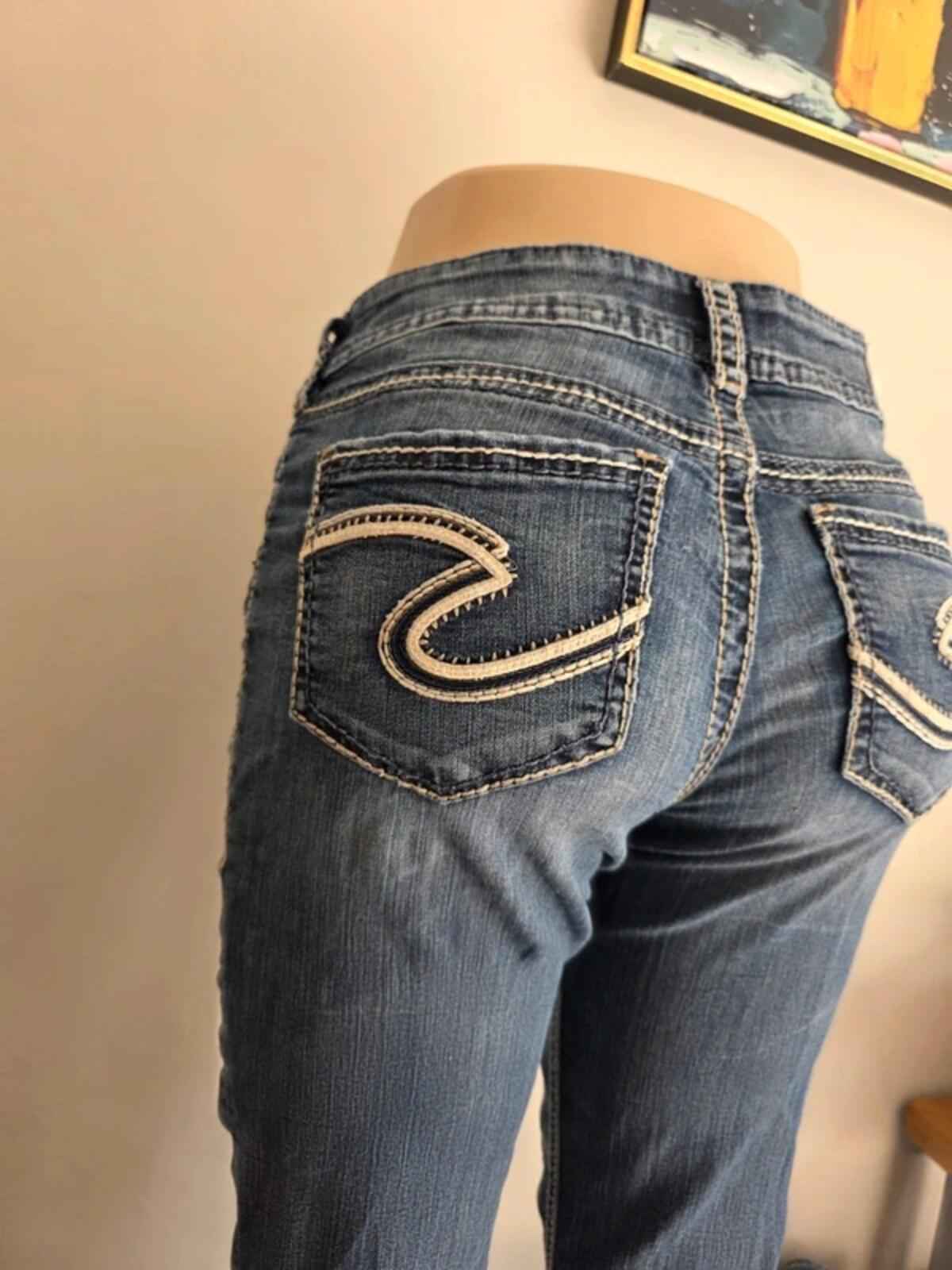 Silver Mid Rise Capri Cropped Jeans UK Size 8