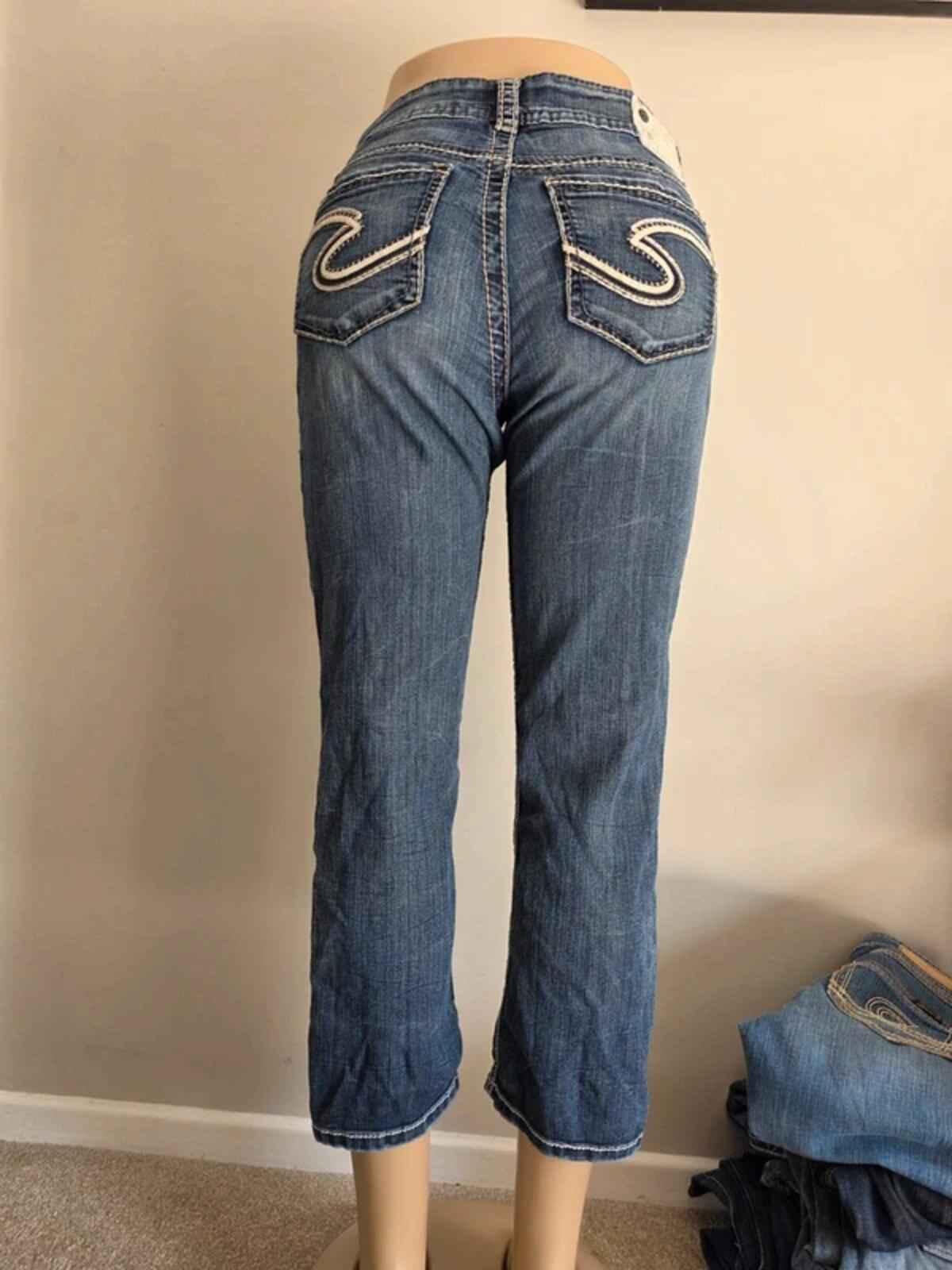 Silver Mid Rise Capri Cropped Jeans UK Size 8