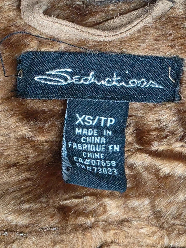 Vintage Y2K Seduction Faux Suede Belted Coat with Faux Fur Collar UK size 8