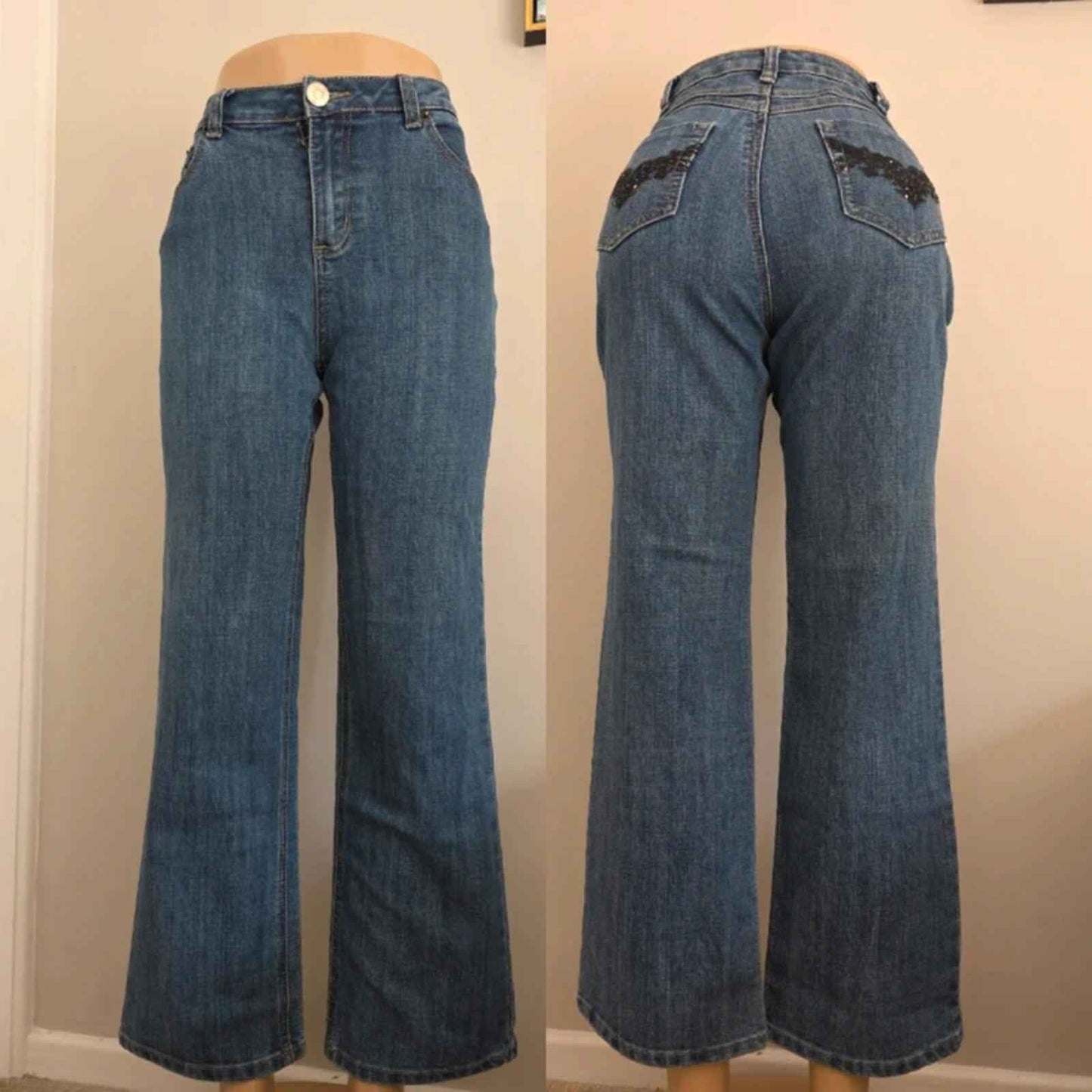 Dressbarn Petite Mid Rise Wide Bootcut Jeans UK Size 12 Petite