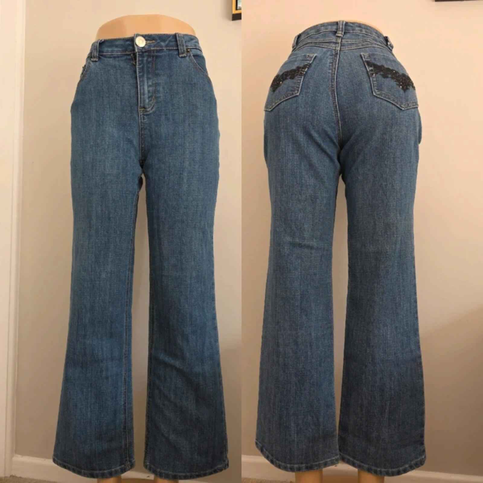 Dressbarn Petite Mid Rise Wide Bootcut Jeans UK Size 12 Petite