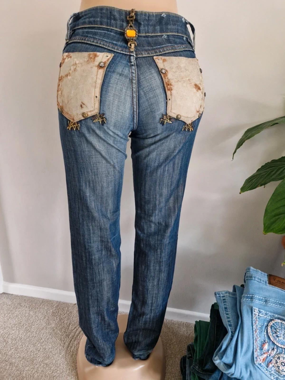 Y2K "Dolce & Gabbana" Party Night Low Rise Bootcut Tall Indie Grunge Festival Denim UK 10 Tall