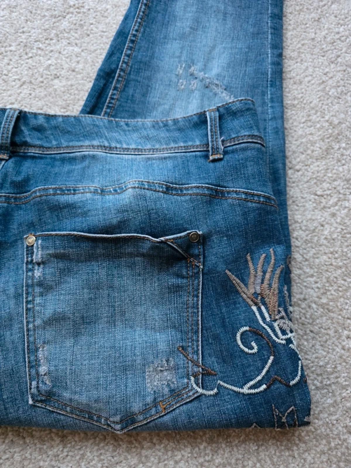 Vintage Y2K Denim 24/7 High Rise Skinny Embroidered Jeans UK Size 20 Petite