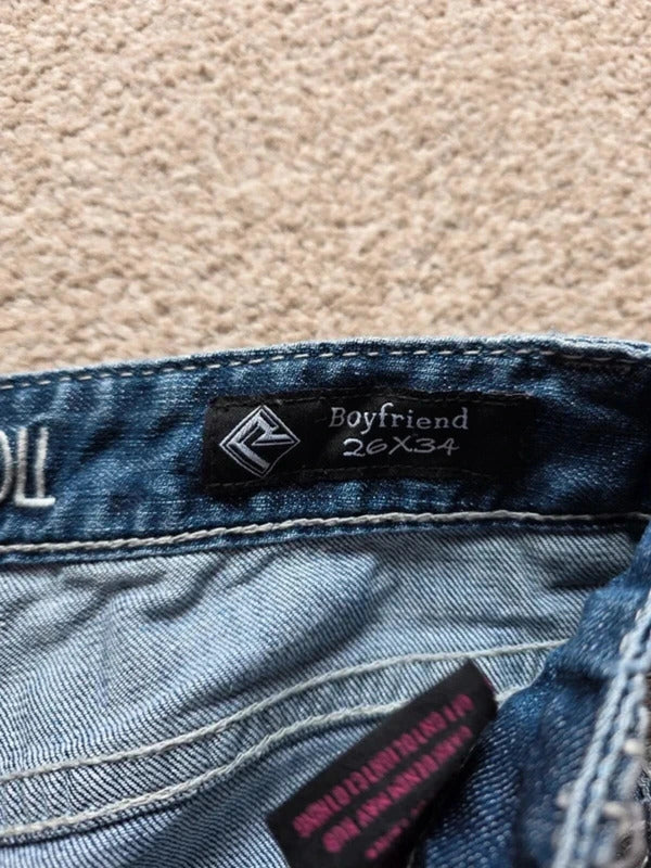Vintage Y2K Rock & Roll Cowgirl Mid Rise Boyfriend Jeans UK Size 10 tall