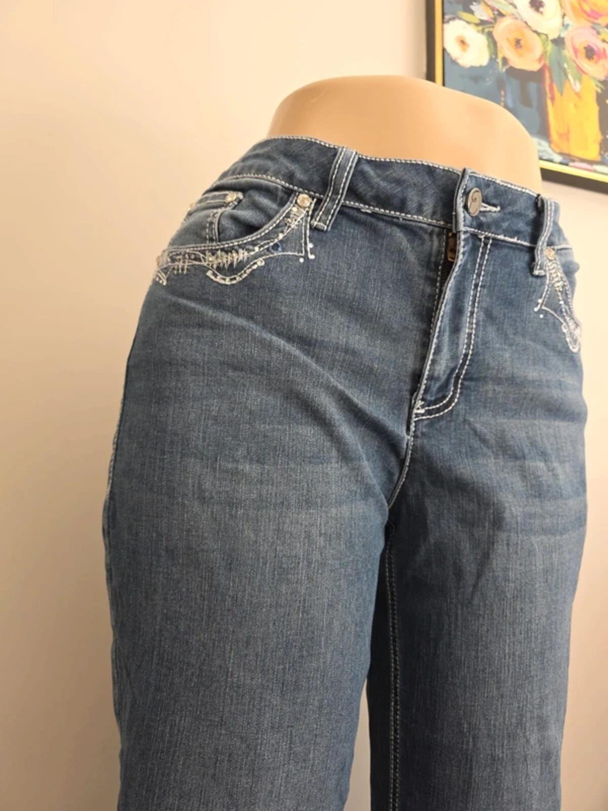 Earl Mid Rise Capri Vintage Y2K Bling Jeans UK Size 14