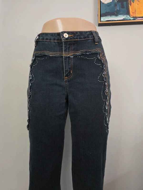 Annabell Mid Rise Cropped Vintage Y2K Jeans UK Size 12/14
