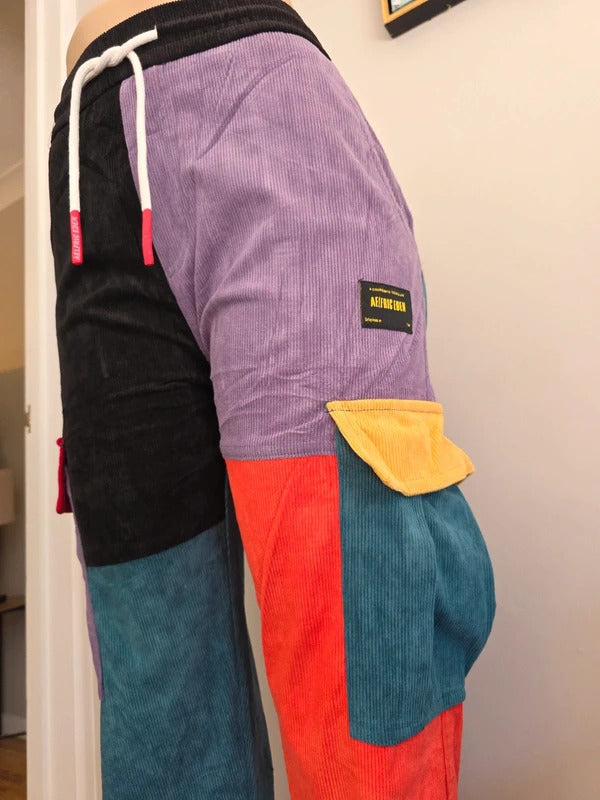 Aelfric Eden High Rise Colour Block Corduroy Cargo Trousers UK Size 10/12