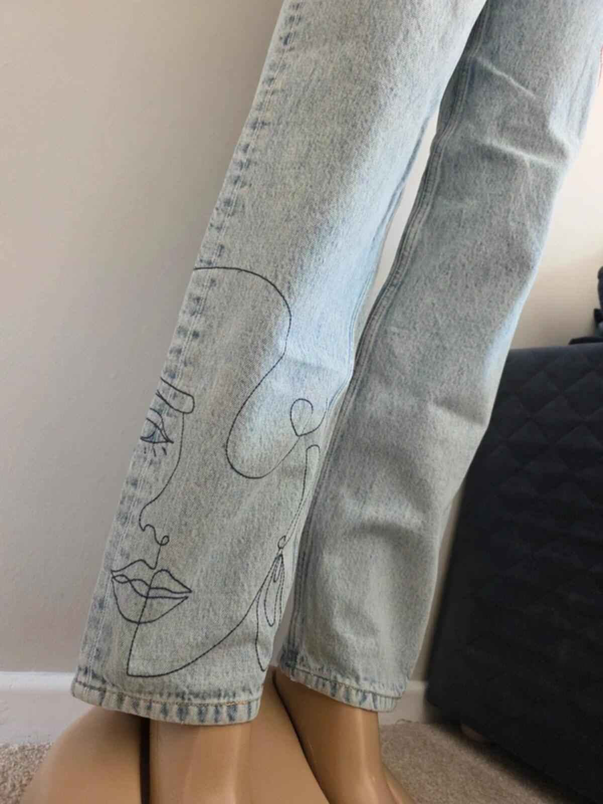 MNG High Rise Baggy Graphic Vintage Y2K Jeans UK Size 8