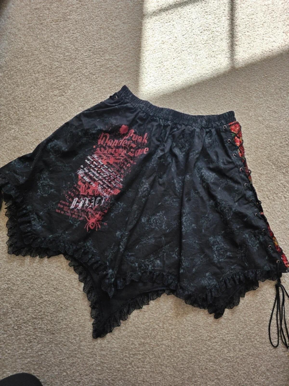 Vintage Y2K Punk Emo Goth Lace Up Handkerchief Skirt UK Size 6–12