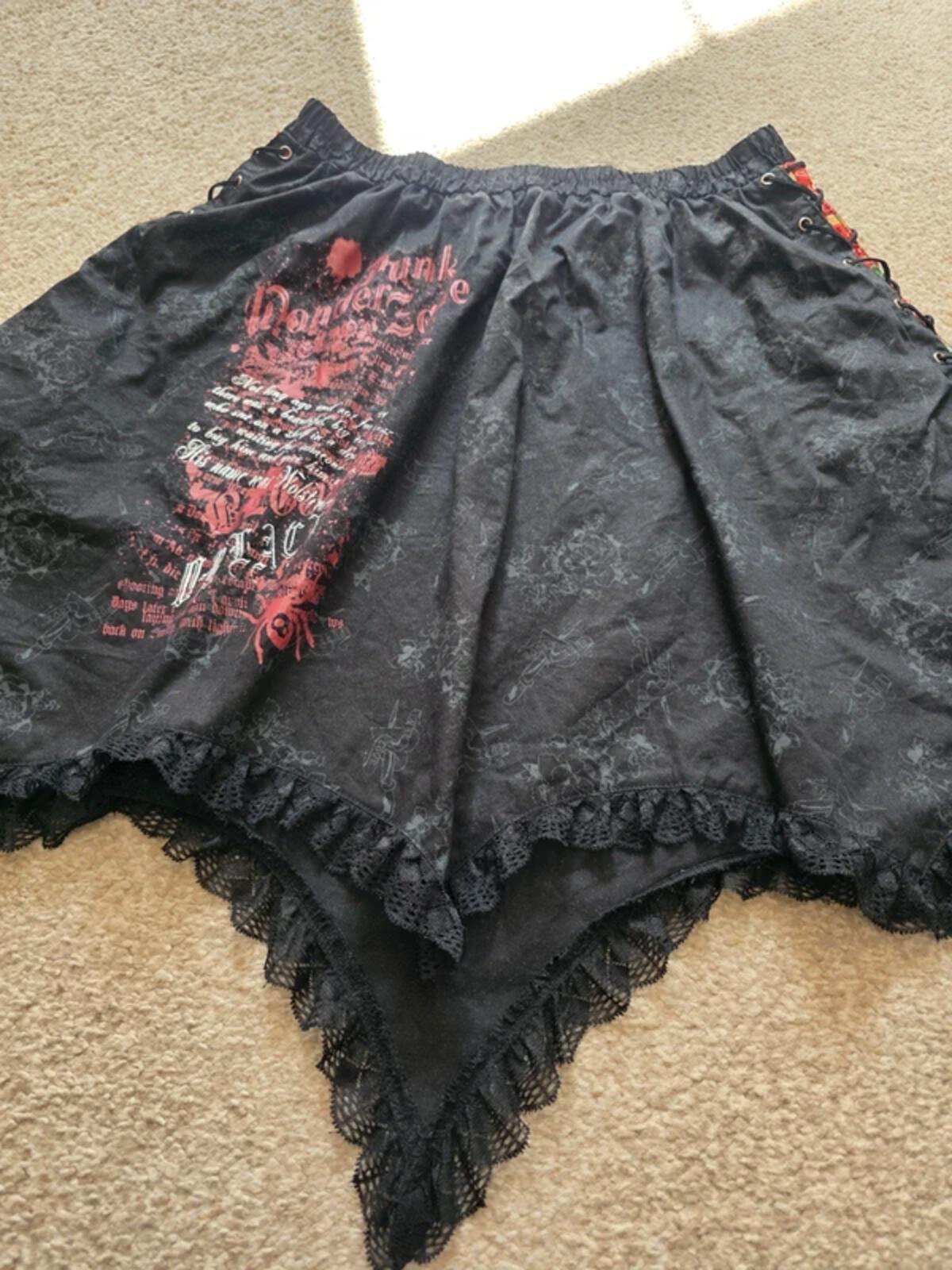 Vintage Y2K Punk Emo Goth Lace Up Handkerchief Skirt UK Size 6–12