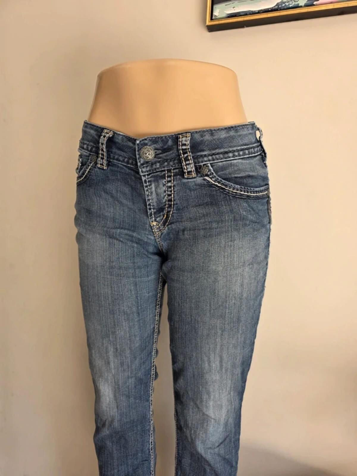 Silver Mid Rise Capri Cropped Jeans UK Size 8
