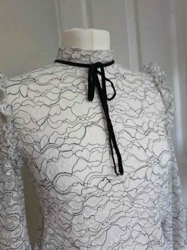 Stradivarius White Lace High Neck Top UK Size 8
