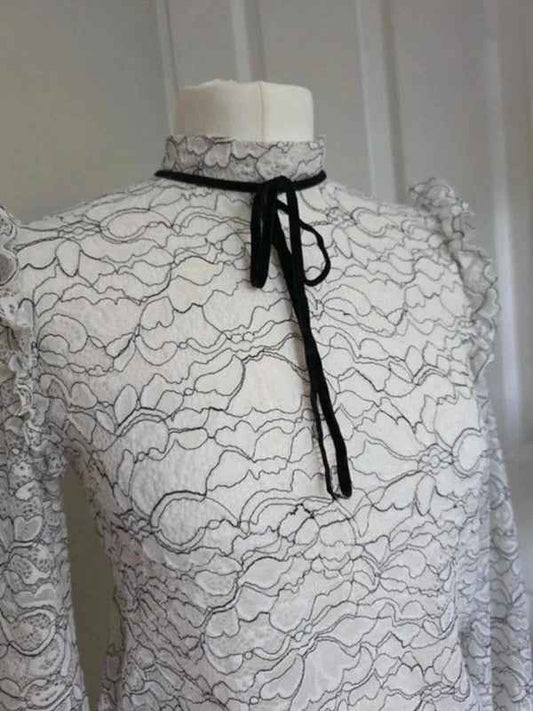 Stradivarius White Lace High Neck Top UK Size 8