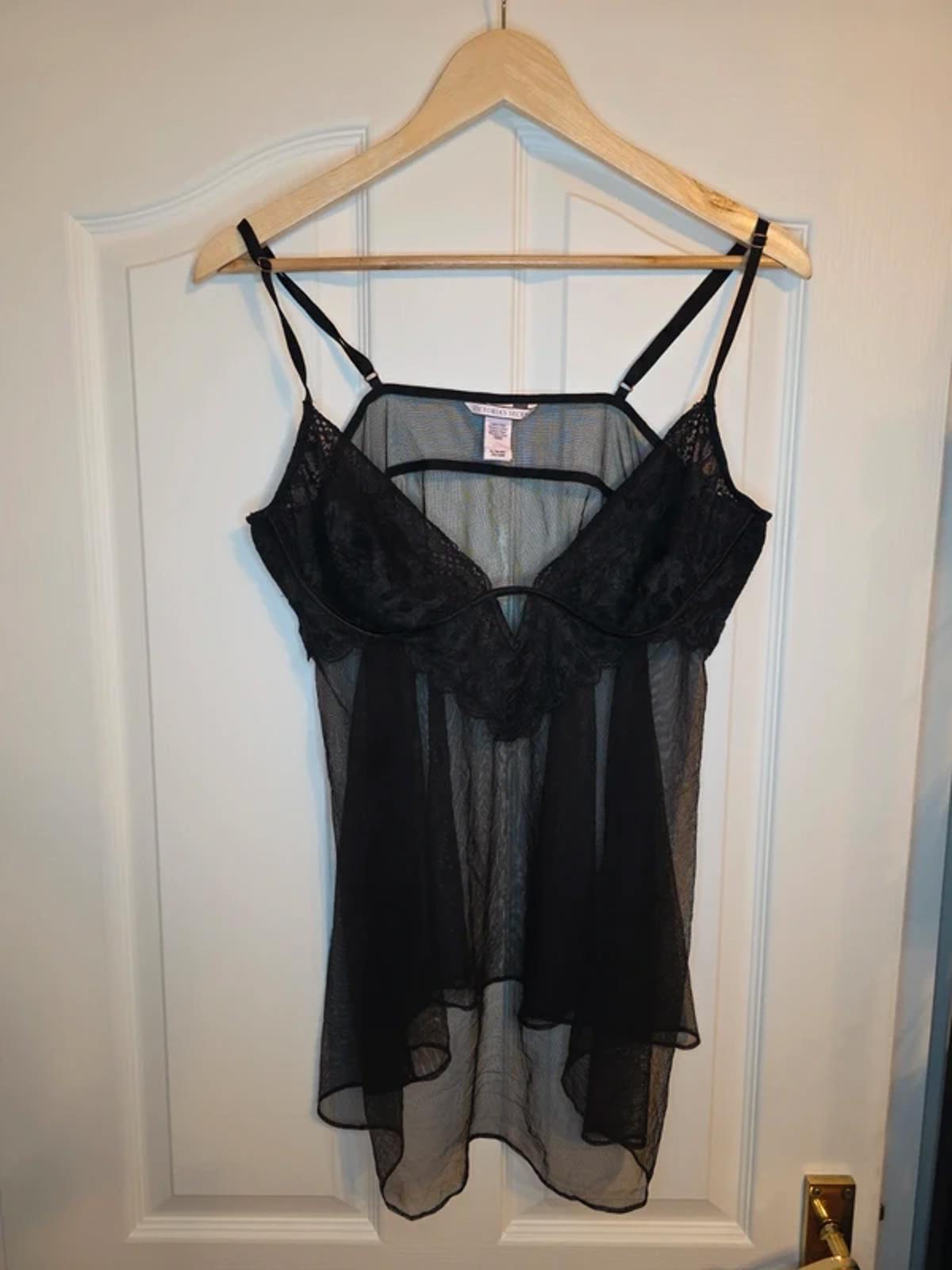 Victoria’s Secret Black Sheer Lace Babydoll Nightdress XL