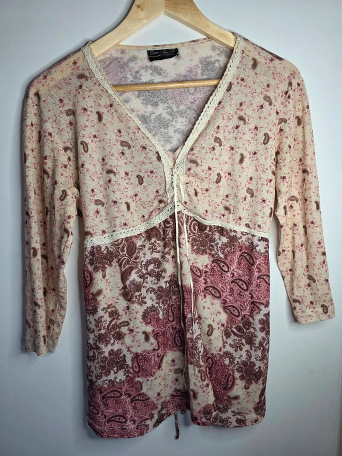 Vintage Y2K Crave Apparel Maternity Paisley Tie Front Top UK size Maternity 12