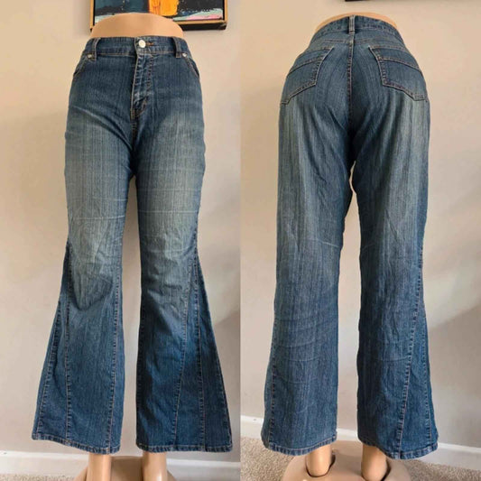 Vintage Y2K Unbranded High Rise Petite Flared Jeans UK Size 14