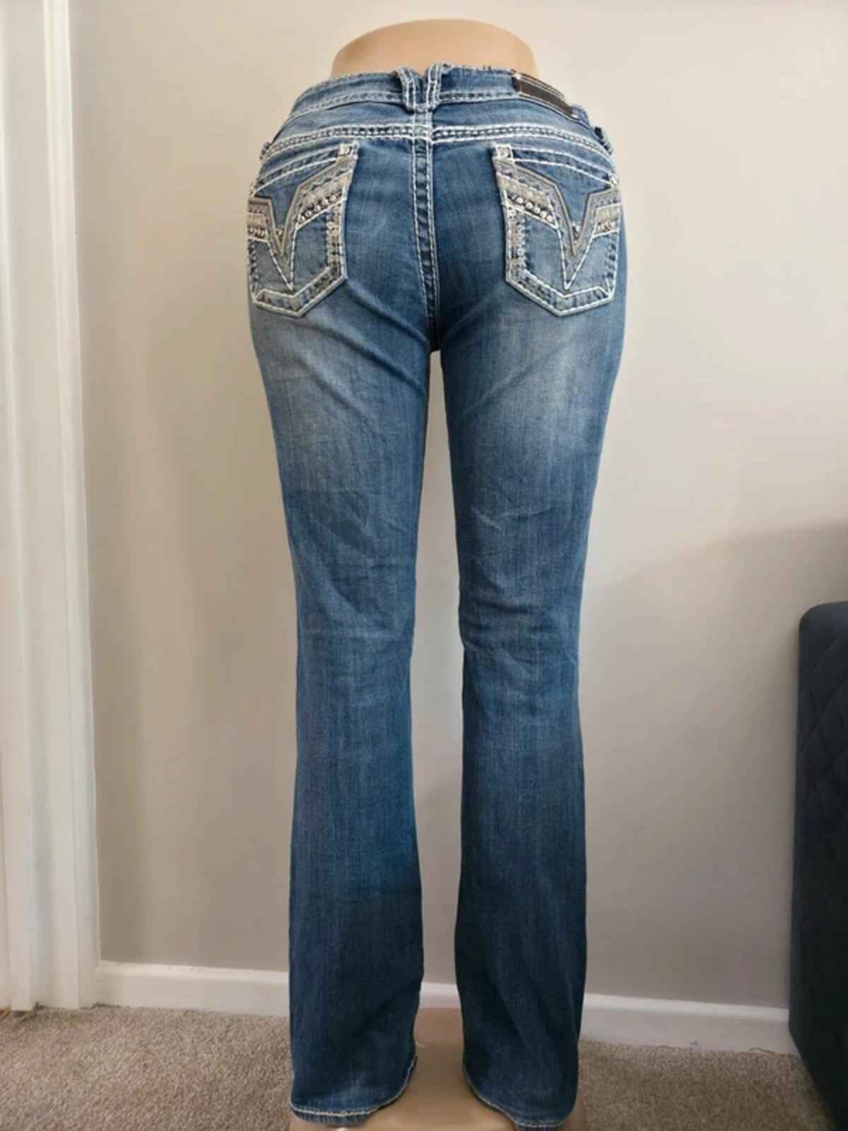 Vigoss Mid Rise Bling Bootcut Jeans UK Size 14 Tall