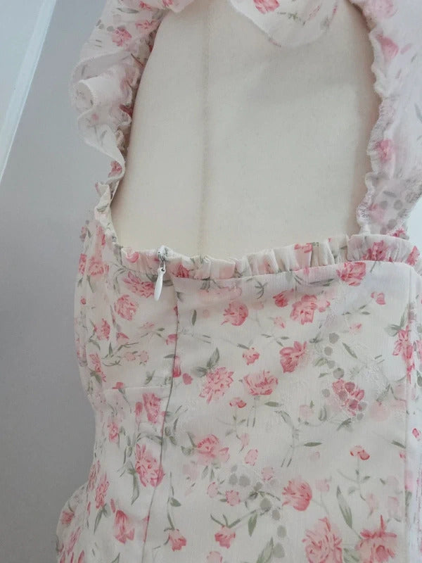 Quiz Pink Floral Ruffle Mini Dress UK Size 12-14