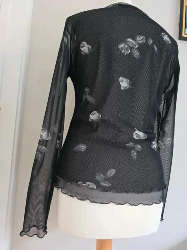 Anna Ferrari Sheer Floral Mesh Long Sleeve Top UK Size 10