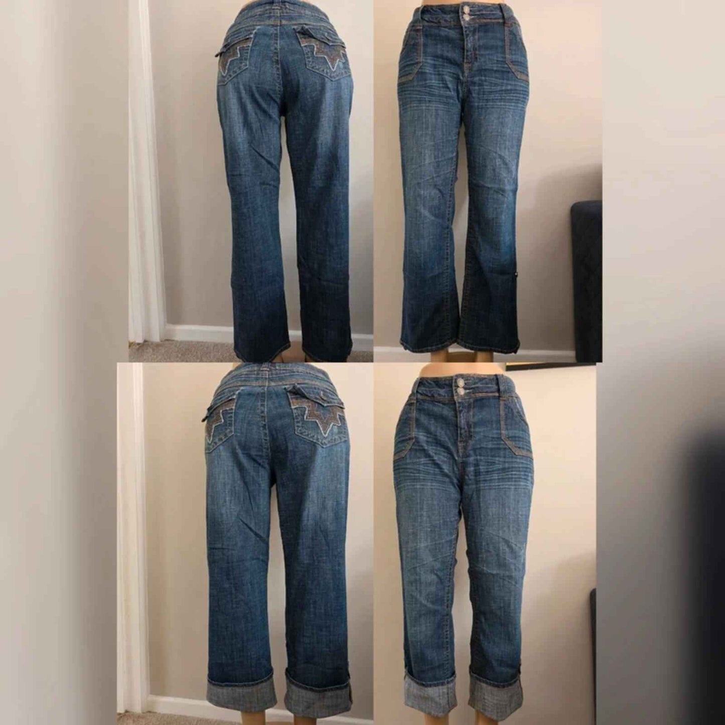 Hydraulic Vintage Y2K Mid Rise Flared Capri Convertible Jeans UK Size 18 Petite