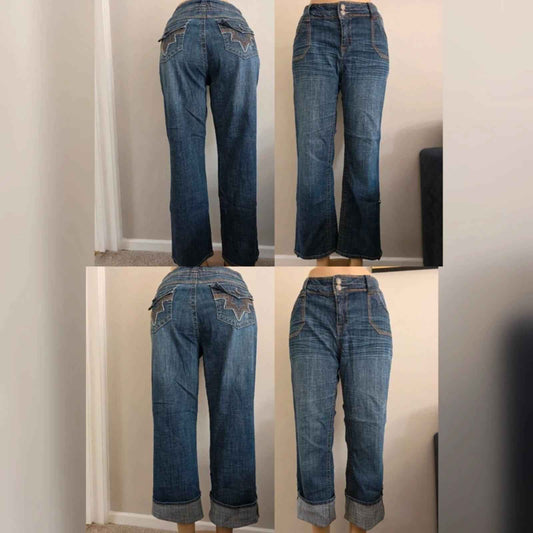 Hydraulic Vintage Y2K Mid Rise Flared Capri Convertible Jeans UK Size 18 Petite