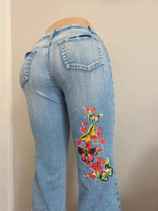 Faded Glory Mid Rise Capri Vintage Y2K Embroidered Jeans UK Size 6/8