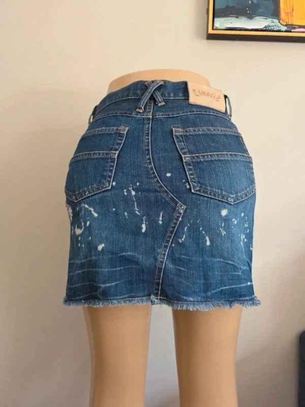 Osmosis Vintage Y2K Distressed Denim Mini Skirt UK Size 8
