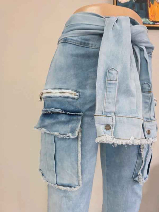 My Boo High Waisted Cropped Cargo Jeans UK Size 8