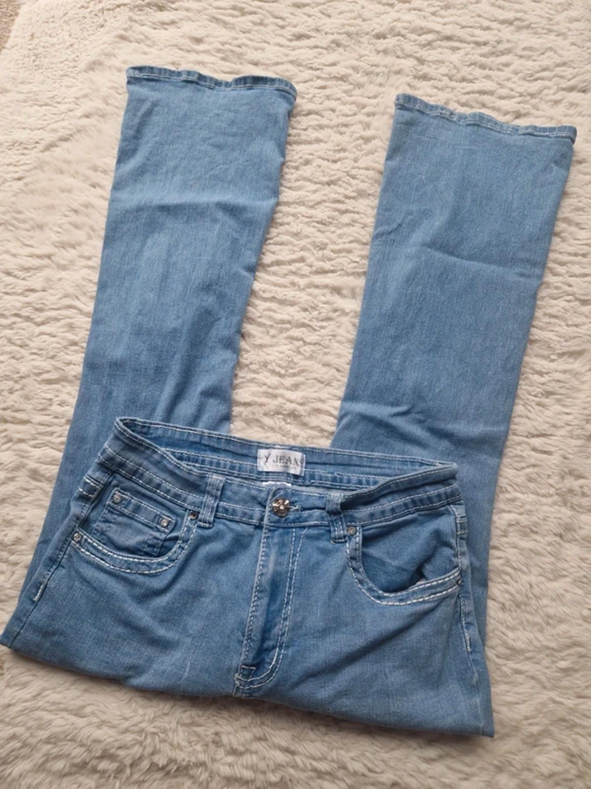 Y2K "Y Jeans" High Rise Flared Bootcut Distressed Festival Grunge Denim UK 12 Petite