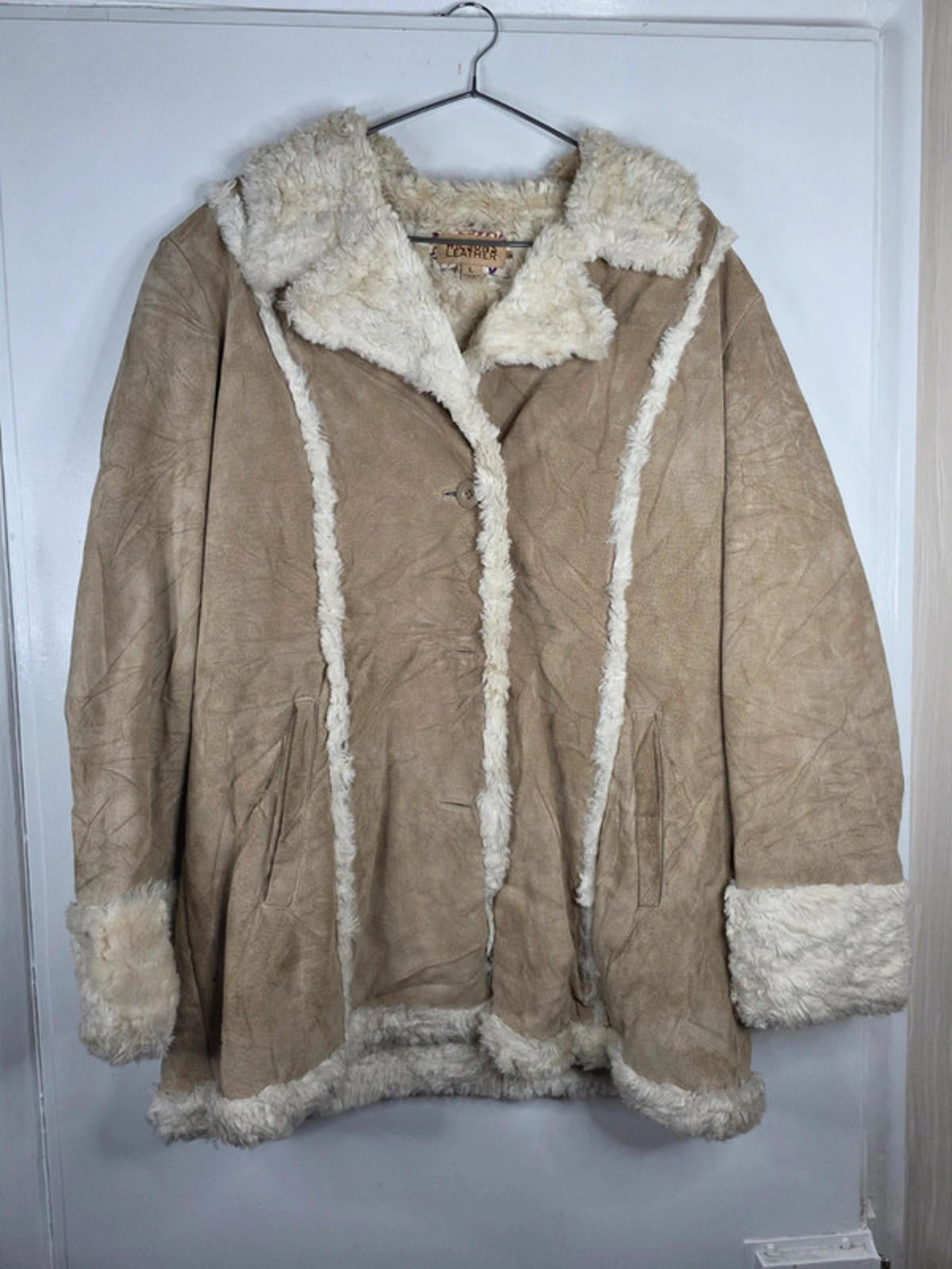 Vintage Y2K Wilsons Leather Faux Shearling Coat UK size 14/16