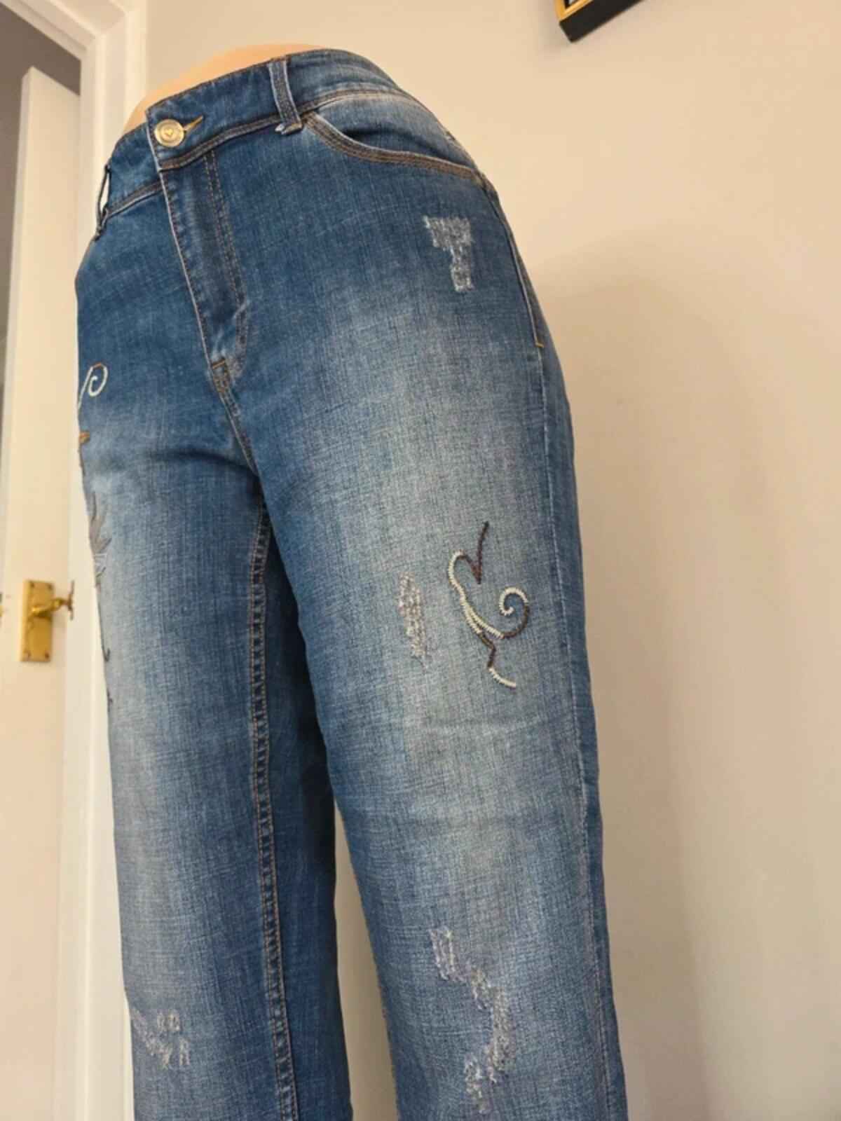 Denim High Rise Skinny Vintage Y2K Embroidered Jeans UK Size 18 Petite