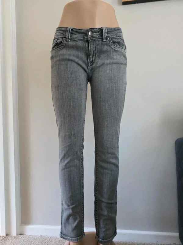 Red Rivet Low Rise Straight Slim Vintage Y2K Jeans UK Size 10