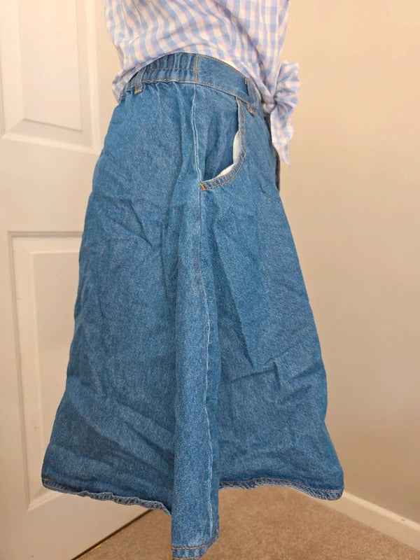 Retro Girl High Waist A Line Vintage Y2K Denim Midi Skirt UK Size 4/6